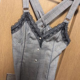 NINE グレンチェックレーストリムワンピース