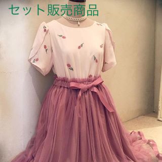 フィント(F i.n.t)の未着用.美品 チューリップ刺繍ブラウス チュールスカート セット(シャツ/ブラウス(半袖/袖なし))