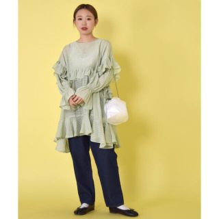 ダブルクローゼット(w closet)の《sale 4/21削除》w closet ふりふりドビーシフォンワンピース(ひざ丈ワンピース)