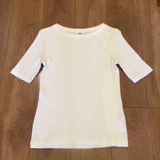 ユニクロ(UNIQLO)のじょりぃ様専用☆UNIQLO＊リブボートネックT＊S・美品＊オフホワイト＊春秋(カットソー(半袖/袖なし))