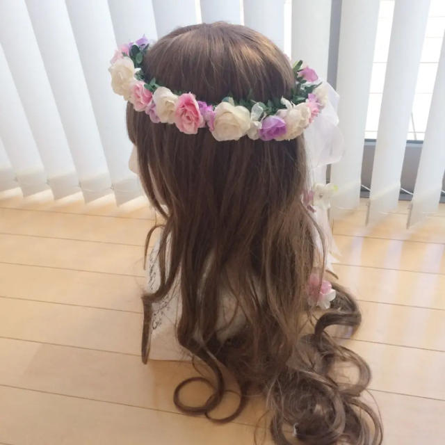 ハンドメイド花かんむり♡紫メイン♡ピンク♡白