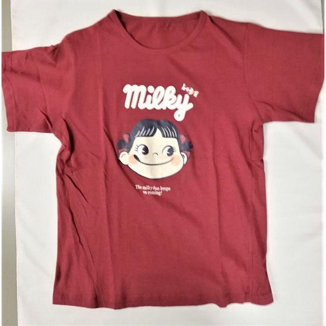 不二家(フジヤ)の不二家 ペコちゃん レディース 半袖Ｔシャツ 綿100％ Ｌサイズ レッド 赤 レディースのトップス(Tシャツ(半袖/袖なし))の商品写真