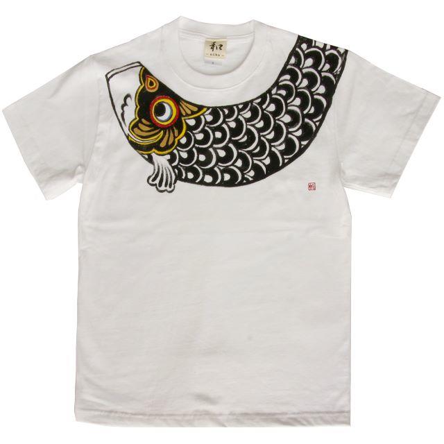 鯉のぼり柄Tシャツ ホワイト Sサイズ 手描きで描いたこいのぼりのTシャツ