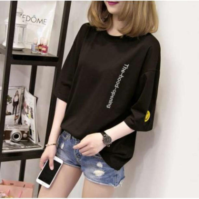 スマイル ビッグシルエット Tシャツ ニコちゃん 韓国ファッション 黒の通販 By Sana S Shop ラクマ