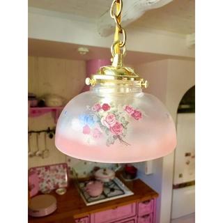 アンジェリカ 薔薇のシェードガラス製ランプピンク ローズランプトイレライト(天井照明)