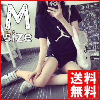 ルームウェア スポーツ パジャマ Tシャツ パンツ セットアップ 上下 黒 M (ルームウェア)