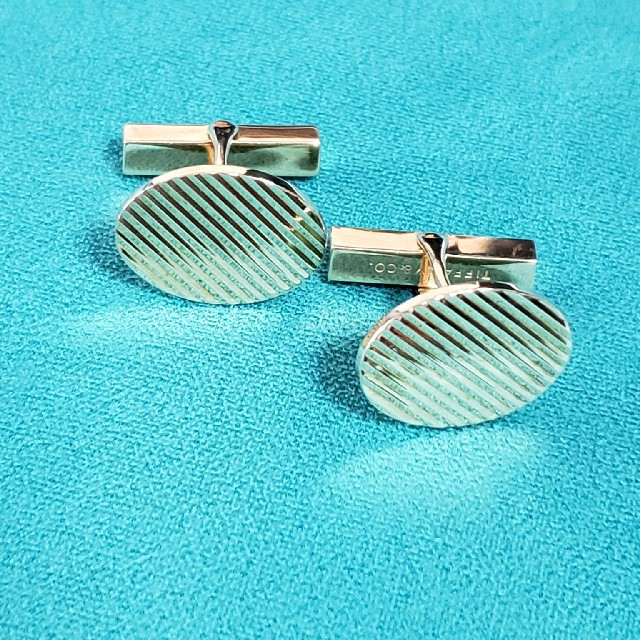 Tiffany 14K Gold Oval Stripe Cufflinks