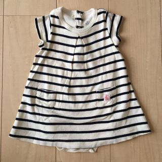 プチバトー(PETIT BATEAU)のプチバトー♡ ロンパース半袖ワンピース ボーダー 12m(ワンピース)