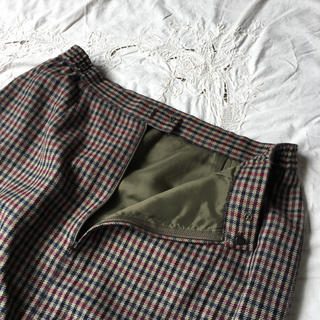vintage 膝下丈チェックスカート(ロングスカート)