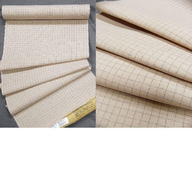 日本製 綿 麻 織りのキングサイズ浴衣反物 綿麻上布 白色 二重線の格子 
