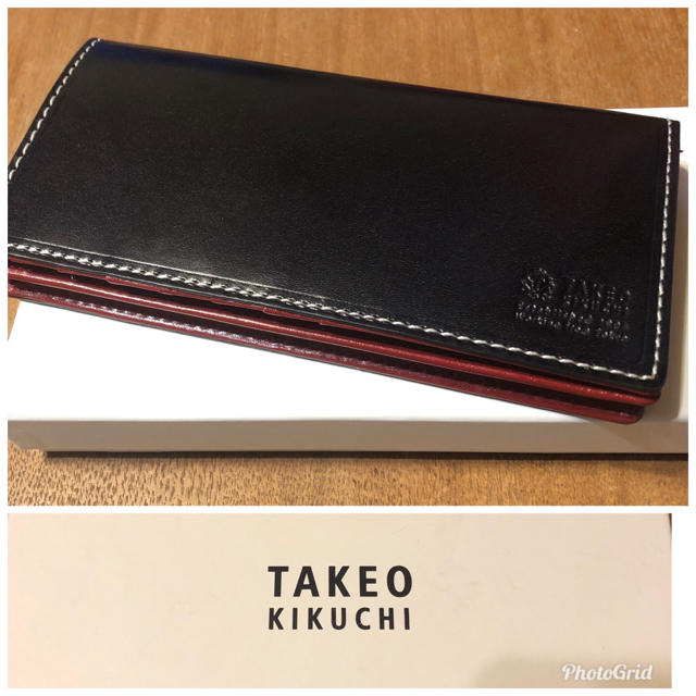 TAKEO KIKUCHI(タケオキクチ)の新品未使用 タケオキクチ 長財布 牛革 本革 黒×赤 少々傷あり メンズのファッション小物(長財布)の商品写真