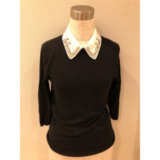 ザラ(ZARA)のり♡様専用 ZARA  ザラ  トップス  黒   ビジュー付き襟（取り外し可）(カットソー(長袖/七分))