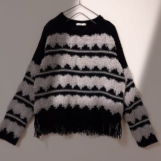 ベルシュカ(Bershka)の新品 フリンジ ニット セーター オルテガ ボーダー (ニット/セーター)