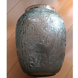 レアラリックLaliqueクリスタルガラス花瓶花器Biches鹿スモーキーグレー(ガラス)