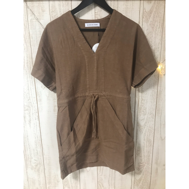 ALEXIA STAM(アリシアスタン)のLinen V-Neck Dress Brown 未発売品 レディースのワンピース(ミニワンピース)の商品写真