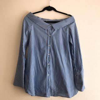 ザラ(ZARA)のZARA ザラ オフショルダー ストライプ シャツ XS(シャツ/ブラウス(長袖/七分))