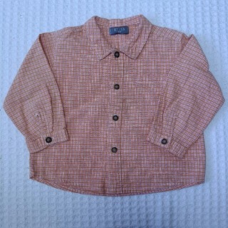 オレンジチェック長袖シャツサイズ90(ブラウス)
