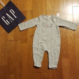 ベビーギャップ(babyGAP)の80 長袖ロンパース　水玉　グレー　ネコ(ロンパース)