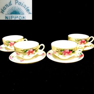 ノリタケ(Noritake)の美品！里帰りオールドノリタケ サンライジング金盛上げ カップ＆ソーサー4客(グラス/カップ)