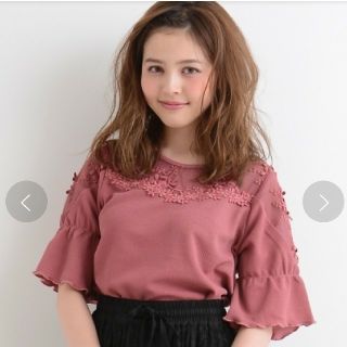 マジェスティックレゴン(MAJESTIC LEGON)の新品マジェスティックレゴン☆フラワービジュープルオーバー☆ピンク(カットソー(半袖/袖なし))