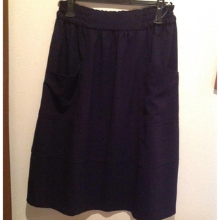 ザラ(ZARA)のザラ ベーシック Zara Basic 濃紺 スカート 大きいサイズ お値下げ(ひざ丈スカート)