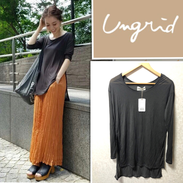 Ungrid(アングリッド)の新品 ワイドルーズカットオフデニム ＆ スリットロングスリーブTee レディースのパンツ(デニム/ジーンズ)の商品写真