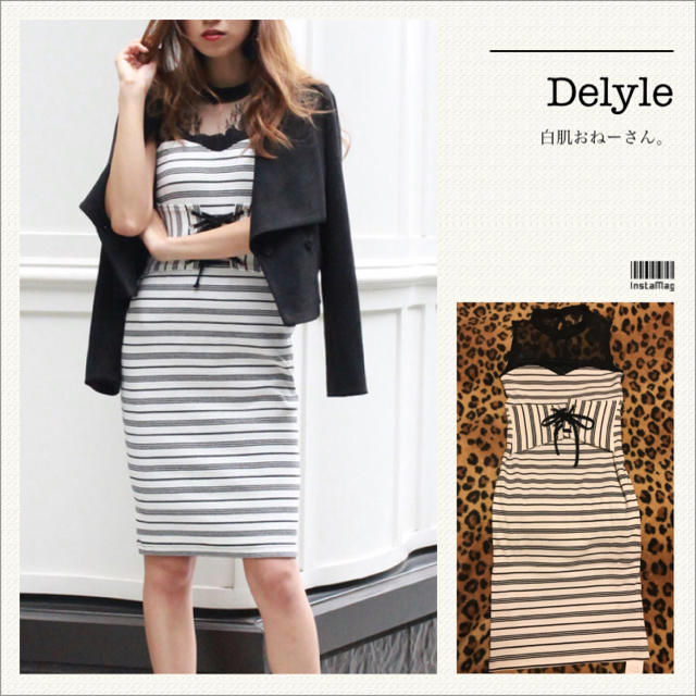 Delyle NOIR(デイライルノアール)のDelyle♡スピンドルレースハイネックボーダーワンピ レディースのワンピース(ひざ丈ワンピース)の商品写真