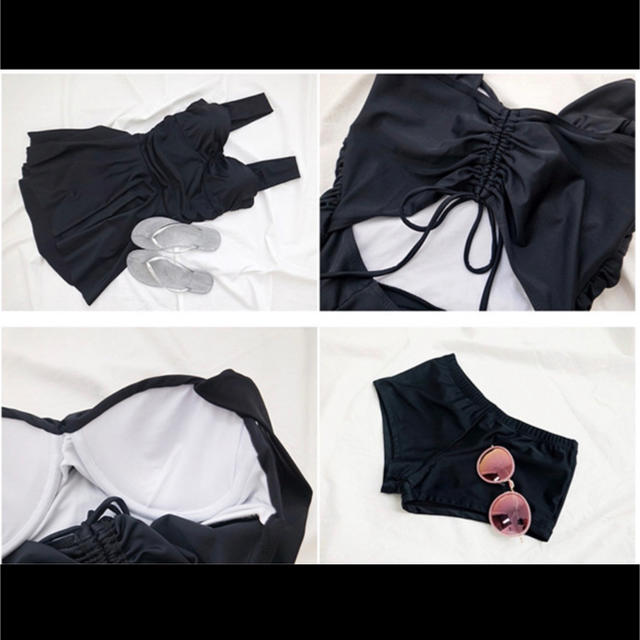 体型カバー 【水着】M サイズ フレア スカート ワンピース 黒 セパレート レディースの水着/浴衣(水着)の商品写真