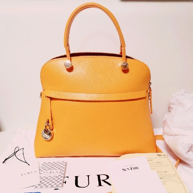 FURLA 正規品 オレンジ ✖️ ブラック バイカラー ハンドバッグ