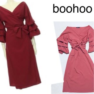 ブーフー(boohoo)のブラウス♡ボリューム袖♡ラップワンピース♡のセット(ひざ丈ワンピース)