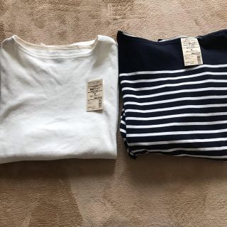 ムジルシリョウヒン(MUJI (無印良品))の無印 ボーダーと白Ｔシャツ 2枚(Tシャツ/カットソー(七分/長袖))