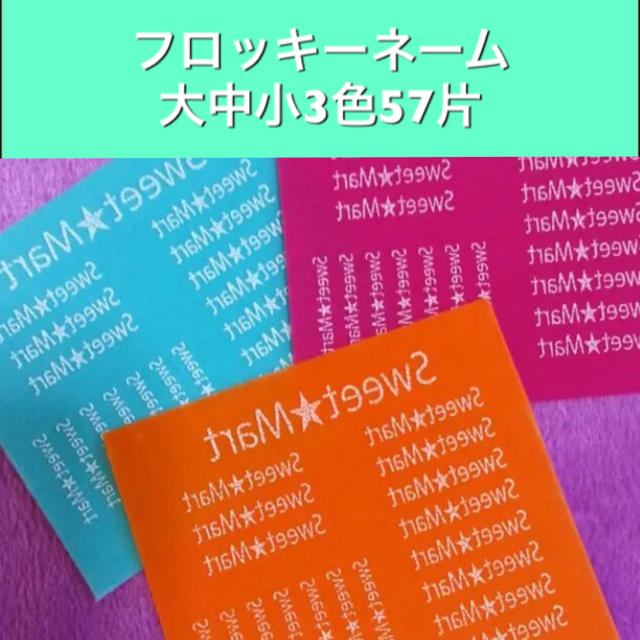 即購入OK  大中小3色57片 フロッキーネーム 送料無料♫ ハンドメイドのキッズ/ベビー(ネームタグ)の商品写真