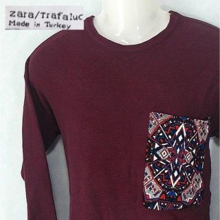 ザラ(ZARA)の【ZARA】 美品 ザラ ワインレッド ワイドポケットシャツ サイズL(Tシャツ/カットソー(七分/長袖))