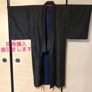 【中古】着物　男物　茶　ゴールド　光沢有あり (着物)