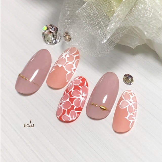 018 レースフラワー フラワー 花 ピンク コーラルピンク マットの通販 By Nailsalon Ecla ラクマ