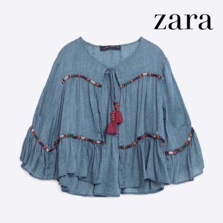 ザラ(ZARA)のzara ザラ 刺繍 フリンジ エスニック カーディガン アウター 羽織(カーディガン)