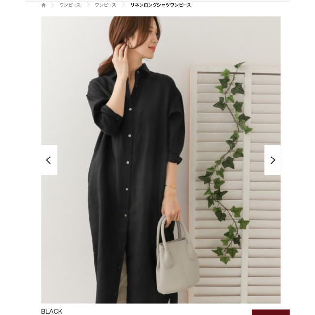 リネンロングシャツワンピース *定価：10,800円 *色：BLACK