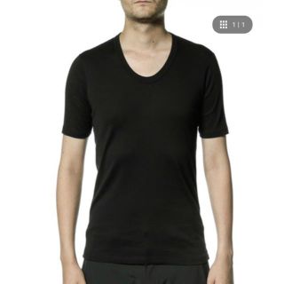 アタッチメント(ATTACHIMENT)のATTACHMENT シルキーフライスUネック 5分袖 ブラックM(Tシャツ/カットソー(半袖/袖なし))