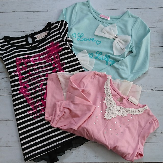 しまむら(シマムラ)のカットソー ３枚セット♡♡ キッズ/ベビー/マタニティのキッズ服女の子用(90cm~)(Tシャツ/カットソー)の商品写真