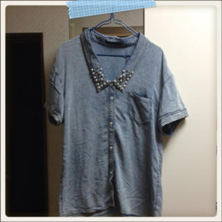 ヘザー(heather)の襟パール付きシャツ♡(シャツ/ブラウス(半袖/袖なし))