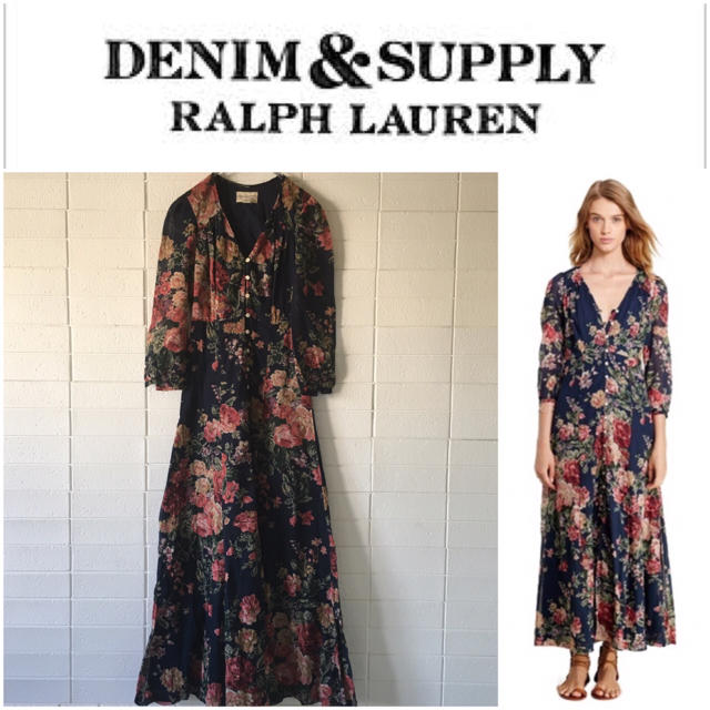 Denim & Supply Ralph Lauren(デニムアンドサプライラルフローレン)の希少 デニムアンドサプライ ラルフローレン コットンガーゼ 花柄 マキシドレス レディースのワンピース(ロングワンピース/マキシワンピース)の商品写真