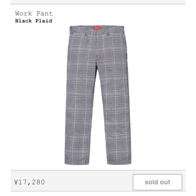 Supreme Work Pant  Black Plaid 34