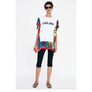 ザラ(ZARA)のコントラストプリントＴシャツ(Tシャツ(半袖/袖なし))