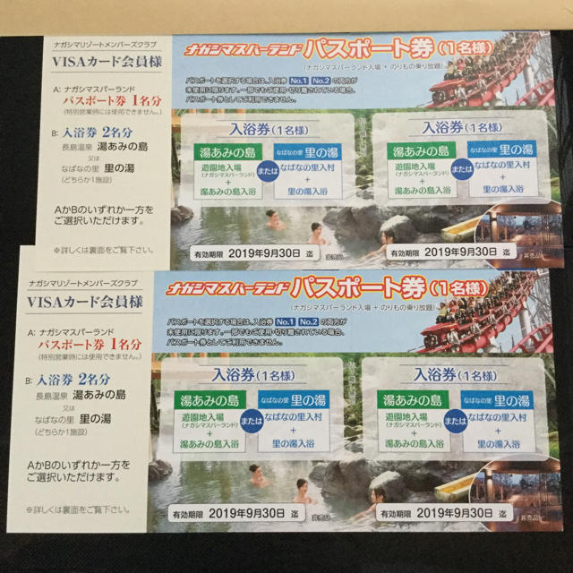 ナガシマスパーランド パスポート 2枚セット チケットの施設利用券(遊園地/テーマパーク)の商品写真