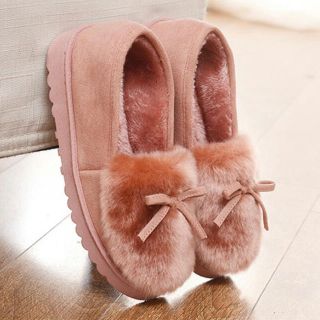 新品未開封☆ピンク 24.5 ファーモカシンスリッポン あったかかわいい(スリッポン/モカシン)