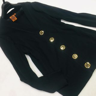 トリーバーチ(Tory Burch)のトリーバーチ☆ロゴボタンコットンニットカーディガン黒L(カーディガン)