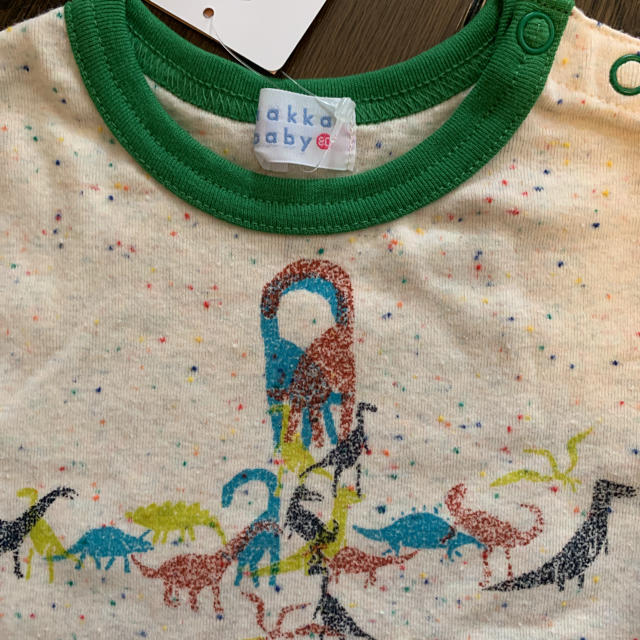hakka baby(ハッカベビー)のハッカ新品80恐竜半袖Tシャツ  ネップ素材 キッズ/ベビー/マタニティのキッズ服男の子用(90cm~)(Tシャツ/カットソー)の商品写真
