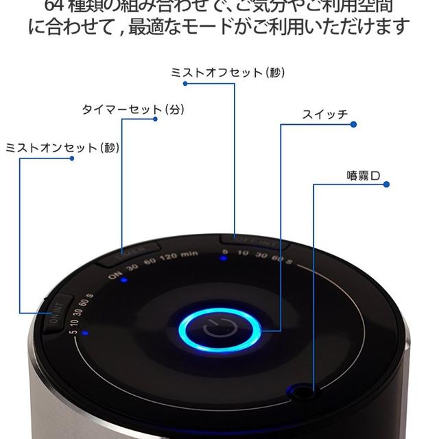 ★即日発送★ アロマディフューザー タイマー機能 精油瓶3個・スポイト付き コスメ/美容のリラクゼーション(アロマディフューザー)の商品写真