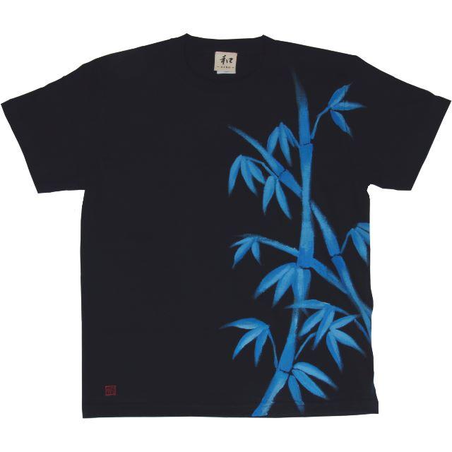 竹柄Tシャツ ブラック XLサイズ 手描きで描いた竹の和柄Tシャツ