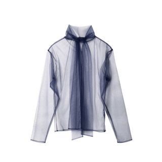 新品 LE CIEL BLEU チュール シースルー 透け素材 青 ボウタイ